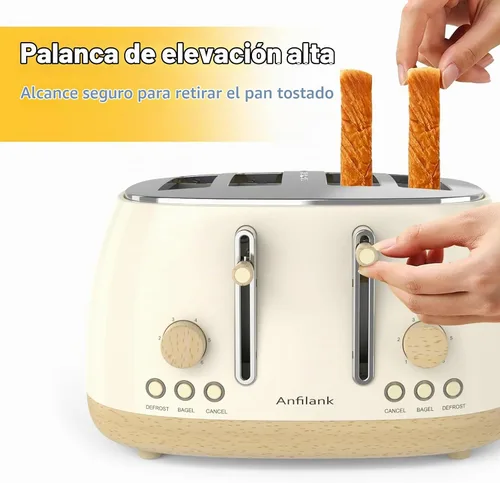 Vista 8 de Tostadora de 4 rebanadas, tostadora retro de acero inoxidable con ranuras extra anchas, funciones de cancelar, bagel y descongelar, panel de control