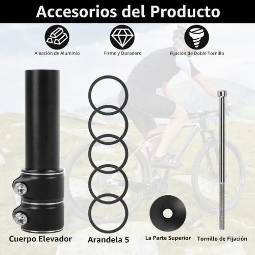 Vista 2 de Elevador de potencia de bicicleta ajustable, extensor de manillar de bicicleta que aumenta la altura del manillar hasta 5.3 pulgadas para la mayoría
