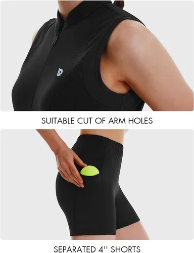 Vista 3 de BALEAF Vestido de tenis de golf para mujer sin mangas 4 bolsillos con pantalones cortos interiores UPF 50 entrenamiento deportivo deportivo