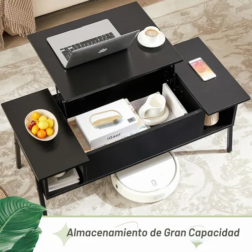 Vista 3 de VECELO Mesa auxiliar de madera con compartimento oculto y estante de almacenamiento para sala de estar/oficina, recepción, mesa elevada, color negro