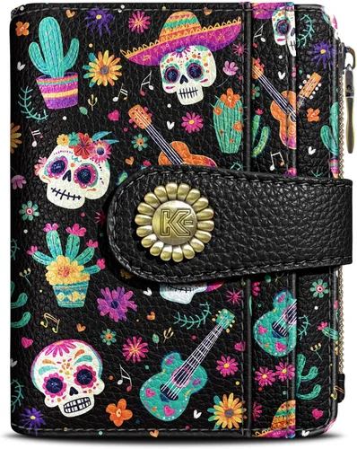 Vista 15 de Kelvoris Cartera pequeña Rfid para mujer, plegable, con cremallera, bolsillo para monedas, piel sintética, compacto, para tarjetas de crédito