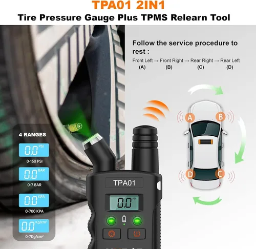 Vista 3 de VXDAS TPA01 Herramienta de aprendizaje TPMS para GM, Medidor de presión de neumáticos digital de 150PSI, Herramienta de activación de sensor