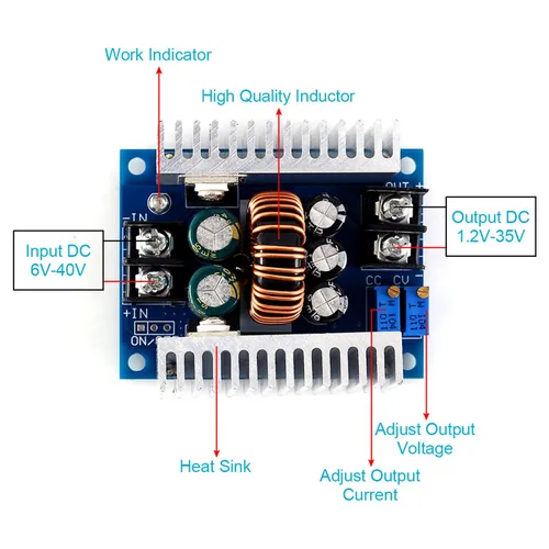 Vista 3 de Módulo de fuente de alimentación 20A DC-DC 6V-40V a 1.2V-35V Convertidor reductor reductor ajustable Adaptador CVCC Voltaje constante Convertidor