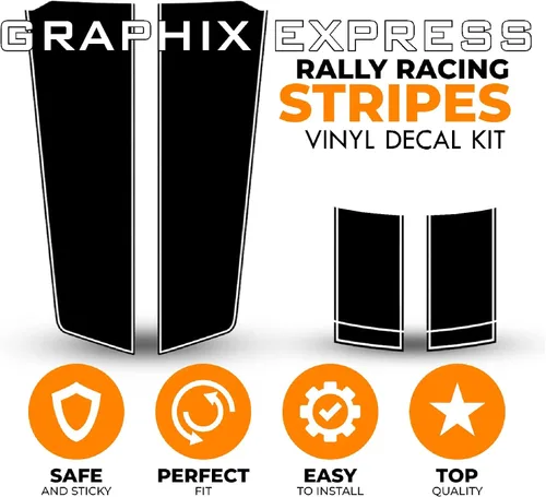 Vista 2 de GRAPHIX EXPRESS Calcomanía de vinilo Camaro de 75 x 29 pulgadas con rayas de carreras de rally Spoiler de maletero de capó - Kit de gráficos
