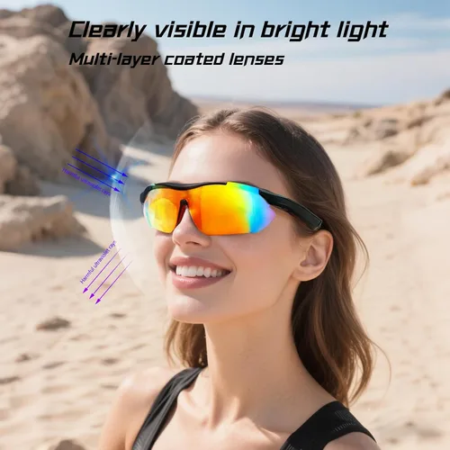 Vista 3 de Gafas de sol polarizadas con Bluetooth, color negro, para hombres y mujeres UV Protection, Open Ear Speakers, Built-in Mic, Sport Smart Glasses