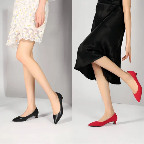 Vista 5 de AMBELIGHT Zapatos de tacón bajo para mujer, estilo casual, puntiagudo, de gamuza, para oficina, gatito, de 1.5 pulgadas