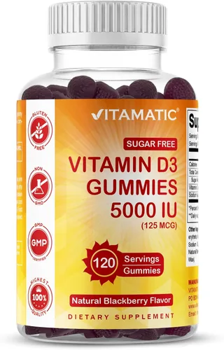 Vista 9 de Vitamatic Gomitas de Vitamina D3 sin Azúcar - 120 Gomitas a Base de Pectina - Gran Sabor - Huesos Saludables, Estado de Ánimo y Función del Sistema