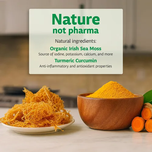 Vista 5 de Suplemento orgánico de curcumina de musgo marino irlandés y cúrcuma, fórmula vegana con extracto de cúrcuma (curcuminoides 95%), apoyo de movilidad
