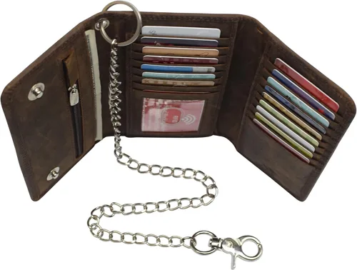Vista 7 de CAZORO Cartera de cadena de motocicleta de Estados Unidos para hombre, 100% piel auténtica natural, bloqueo RFID triple largo, organizador de dinero