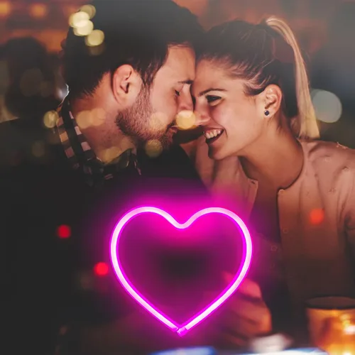 Vista 3 de Letrero de neón con forma de corazón rosa, funciona con pilas o USB, luces LED para decoración del día de San Valentín, regalos de San Valentín