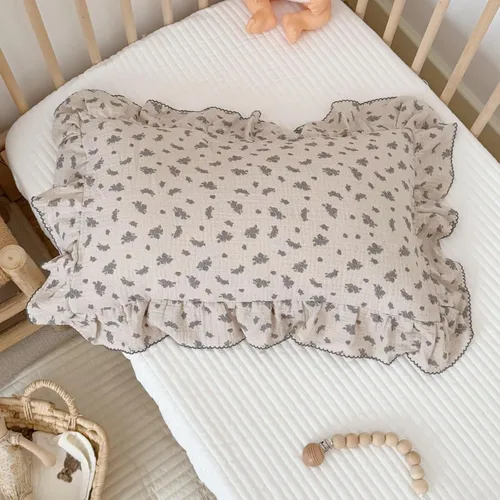 Vista 26 de BuLuTu Funda de almohada de muselina de algodón para niños pequeños con bonito patrón de flores de azalea, súper suave, funda de almohada para cuna