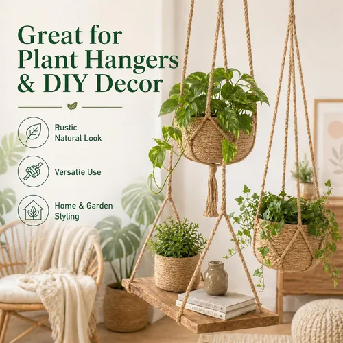 Vista 6 de Cuerda de yute natural gruesa de cáñamo (3/8 pulgadas x 100 pies), cordel de yute fuerte para manualidades, decoración de hamaca de gato