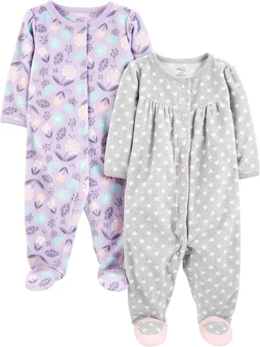 Vista 9 de Simple Joys de Carter's - Paquete de 2 pijamas de algodón y forro polar con pies para bebé niña, para dormir y jugar Zorro azul/melocotón animal