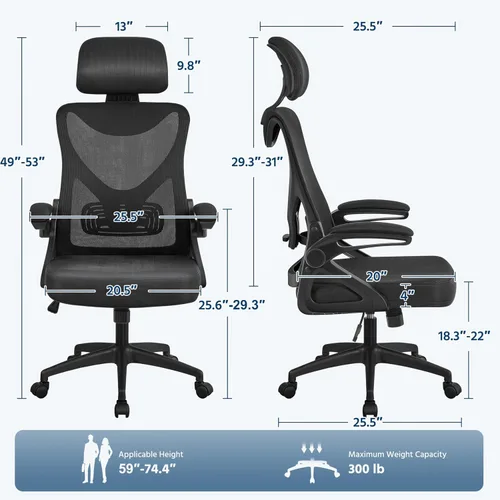 Vista 3 de Yaheetech Silla ergonómica de oficina con reposacabezas, soporte lumbar, color negro (paquete de 2)