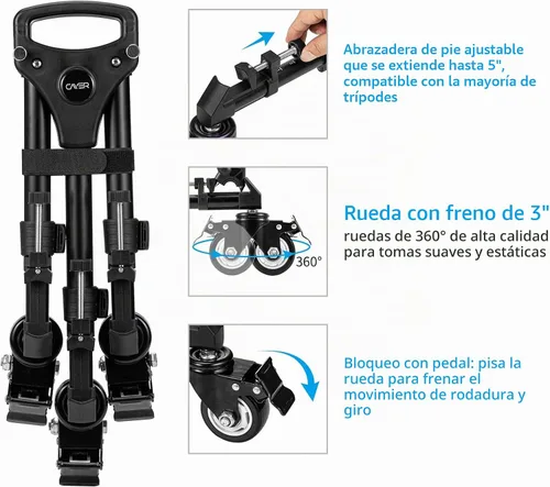 Vista 5 de Cayer TD03 Trípode Dolly, ruedas resistentes de 3" con estuche