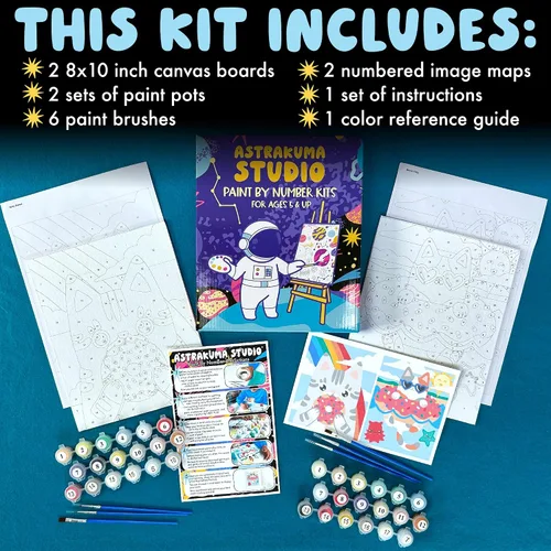 Vista 6 de Astrakuma Studio Pintura por números para niños de 8 a 12 años – Kits de pintura de donas de gato por números con tableros de lienzo predibujados