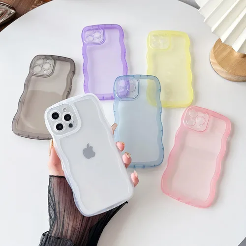 Vista 2 de Caseative Funda para iPhone 12 Pro Max, funda de color sólido con marco ondulado rizado transparente, suave (negro, 12 Pro Max) Solid Color Curly