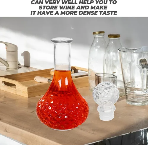 Vista 5 de BESTonZON Decantador de vino con tapón de cristal soplado a mano, jarra de vino tinto, aireador de vino tinto, botella de vino decorativa, jarra