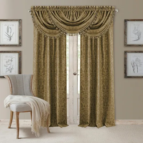 Vista 9 de Elrene Home Fashions Antonia Panel de Cortina Individual para Ventana con Diseño Floral de Damasco Opaca, 52"x84", Dorado Antiguo Oro envejecido