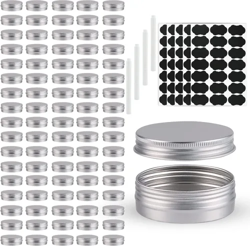 Vista 6 de OBKJJ 102PK latas de aluminio vacías 1oz tapa de tornillo bálsamo vela DIY Dorado