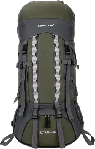 Vista 4 de Mochilas de marco interno 80L con cubierta de lluvia Mochila de senderismo al aire libre Bolsa de trekking impermeable, Verde militar, Mochila
