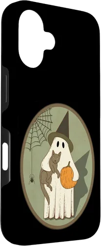 Vista 3 de iPhone 16 Vintage Ghost with Cat Halloween Graphic Case