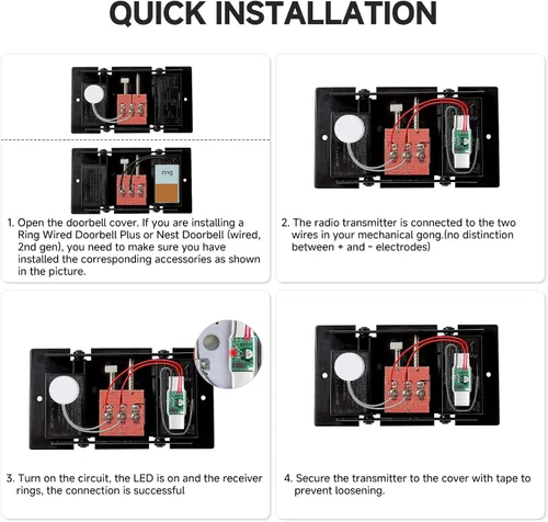 Vista 6 de Satisure Timbre inalámbrico para timbre de puerta Google Nest (con cable, 2ª Gen y 3ª Gen) Extensor de timbre con receptor se conecta a 58 timbres