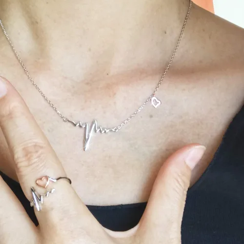 Vista 6 de oGoodsunj 925 Sterling Silver Heartbeat Nurse Jewelry Set - Necklace Ring Pendant Nurses Week Gift for Women Graduation Gifts for Nurse Doctor