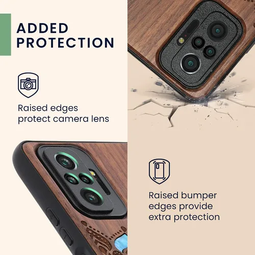 Vista 3 de kwmobile Funda de madera compatible con Xiaomi Redmi Note 10 Pro - Funda - Rising Sun Mother of Pearl Marrón oscuro