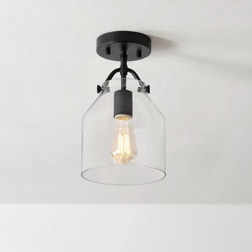 Vista 5 de GLOBE Electric 66000080 Lámpara de techo empotrada de 1 luz, negro mate, pantalla de vidrio angular, accesorios de iluminación de techo
