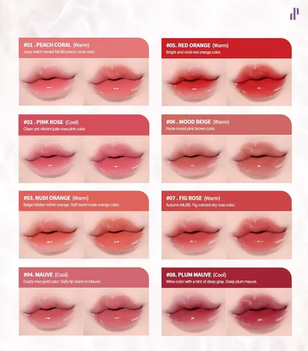 Vista 6 de Heart Percent Dote On Mood - Tinte puro brillante, acuoso y ligero, hidratante para labios, lápiz labial líquido de larga duración, 0.26 onzas, #01