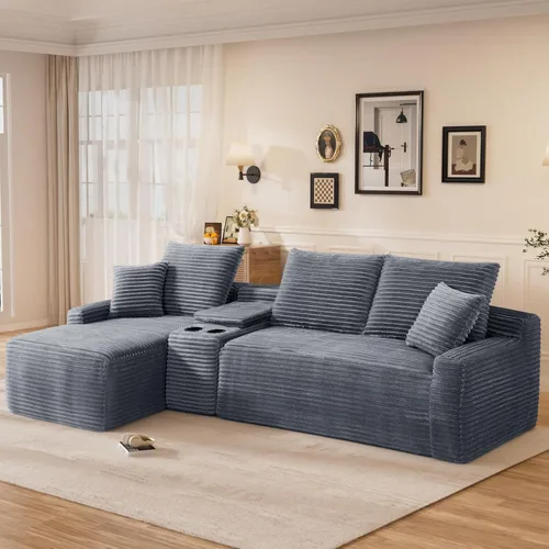 Vista 41 de Sofá modular sin hueso de 95 pulgadas, en forma de L con diván, tapicería de pana suave, asiento profundo, moderno y cómodo sofá para sala de estar
