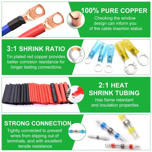Vista 4 de Twidec/1530PCS Kit Ultimate de Conectores de Cable Termorretráctiles, Kit de Conectores de Pala Eléctricos Impermeables, Kit de Terminales