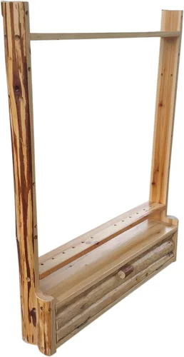 Vista 3 de Rush Creek Creations Estante rústico de almacenamiento de pared con 2 lazos compuestos – 12 flechas con compartimento para accesorios – hecho a mano