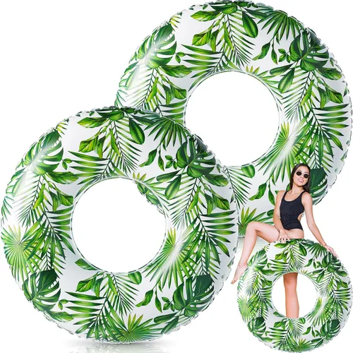 Vista 8 de Simgoing Flotador de piscina jumbo de 47.24 pulgadas, tubo inflable de flotador de hojas tropicales, tubo de piscina con hojas verdes, tubo inflable
