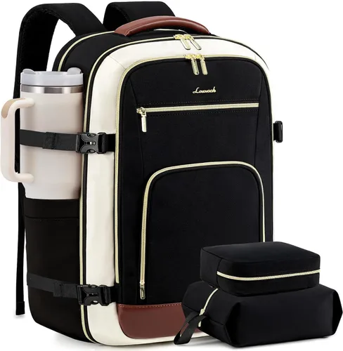 Vista 36 de LOVEVOOK Mochila de viaje para mujer y hombre, Beige, Mochilas de viaje
