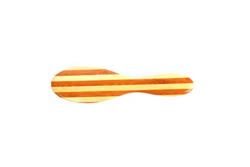 Vista 4 de Bass Cepillos Cepillo para bebé Cerda natural suave Mango de bambú puro Óvalo extra pequeño Acabado a rayas Modelo BB1 - SB