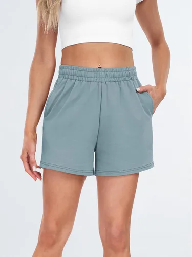 Vista 18 de AUTOMET Pantalones cortos deportivos para mujer, estilo casual, con cordón, cómodos, elásticos, de cintura alta, con bolsillos