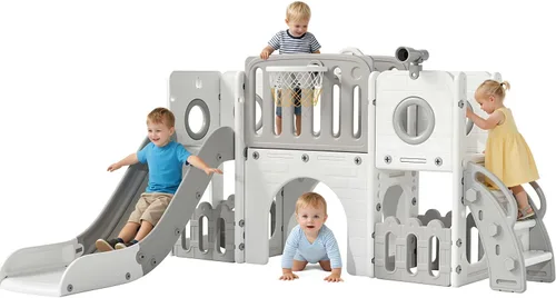 Vista 9 de Arlopu Juego de Tobogán 9 en 1 para Niños Pequeños, Set de Juego de Escalador y Tobogán Grande para Niños con Pendiente Larga, Telescopio, Espacio