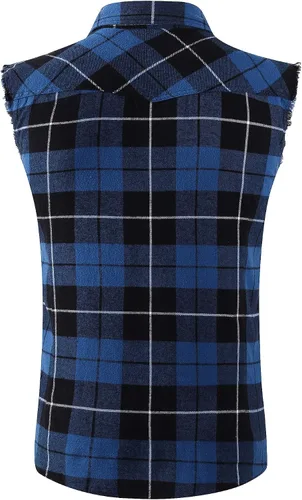 Vista 2 de Camisa casual de franela a cuadros con broches sin mangas con bolsillo para hombre
