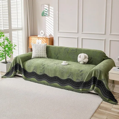 Vista 39 de DREAMINGO Funda para sillón reclinable con estampado floral verde y botánico de jacquard, 1 cojín, acogedora funda de felpilla para sala de estar