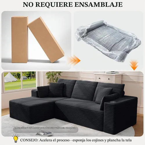 Vista 7 de Sofás deshuesados de 103 pulgadas para sala de estar, sofá en forma de L con diván, sofá modular modular sin montaje para dormitorio, apartamento