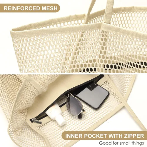 Vista 4 de Nausear Mesh Tote Beach Bag Womens Shoulder Handbag - Spacious, Durable, Breathable, Stylish, Multi-Purpose