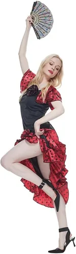 Vista 3 de AERO ARMOR Disfraz de flamenco para mujer, vestido de bailarina española de Senorita, disfraz de Halloween para adultos