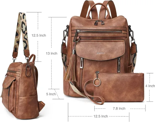 Vista 6 de Shrrie - Mochila de cuero para mujer, bolso de moda, mochila de cuero para mujer, mochila de viaje de diseñador, bolso de hombro convertible