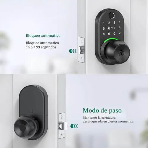 Vista 4 de Cerradura inteligente de perilla de puerta con teclado, cerradura de manija