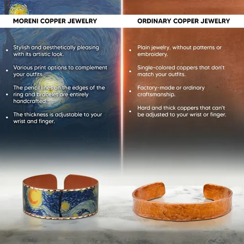 Vista 7 de Moreni Pulsera de cobre para mujer con caja de regalo de madera, regalo de joyería hecha a mano elegante y atemporal inspirado en el arte
