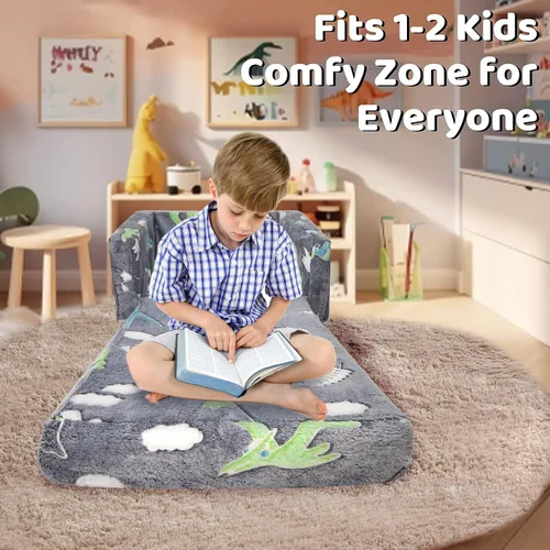 Vista 5 de Asou Sofá infantil que brilla en la oscuridad, sofá plegable para jugar, mini sofá de dinosaurio para niños pequeños