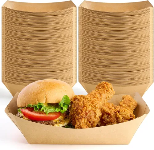 Vista 9 de ZORRITA - Bandejas de papel para comida de 3 libras - Pack de 50 bandejas desechables para nachos, bandejas de papel kraft para tacos, cestas