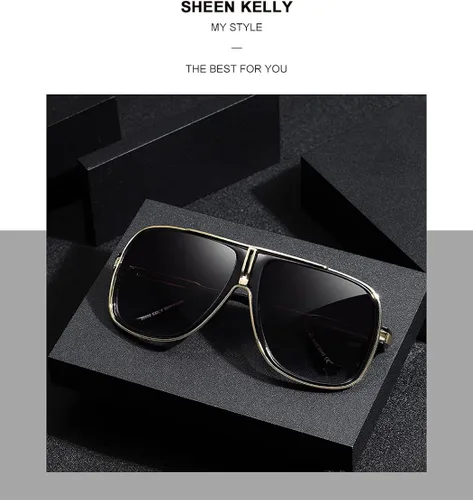 Vista 6 de SHEEN KELLY Gafas de sol estilo piloto retro de los años 80 de gran tamaño para hombre, gafas clásicas unisex transparentes